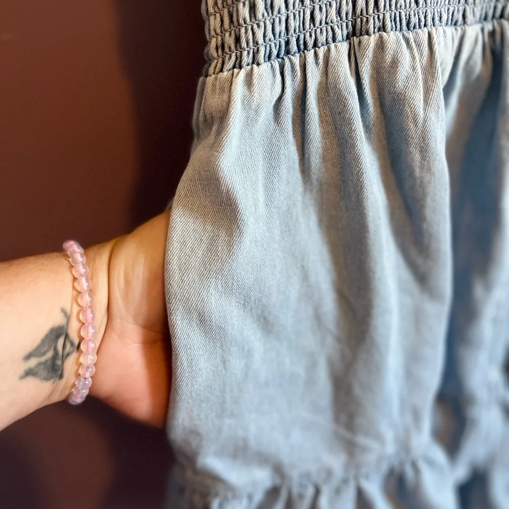 American Eagle Outfitters denim look chambray Ruffle Romper shorts size medium - Picture 5 of 8